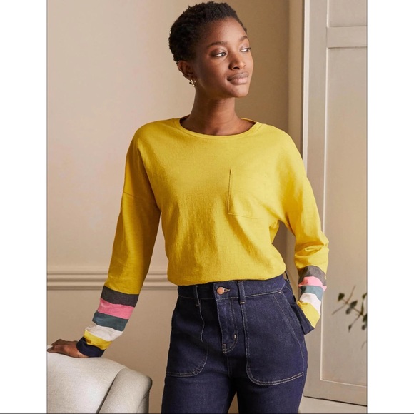 Boden Tops - Boden Boxy Jersey Tee in Yellow Charcoal Cuff